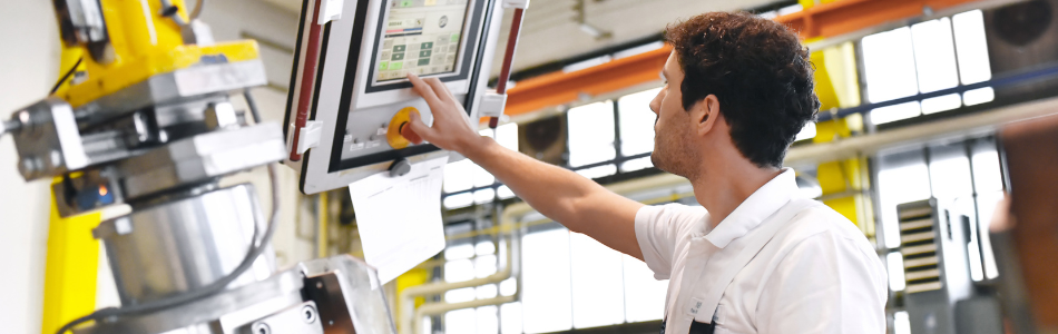 Person using screen on machine